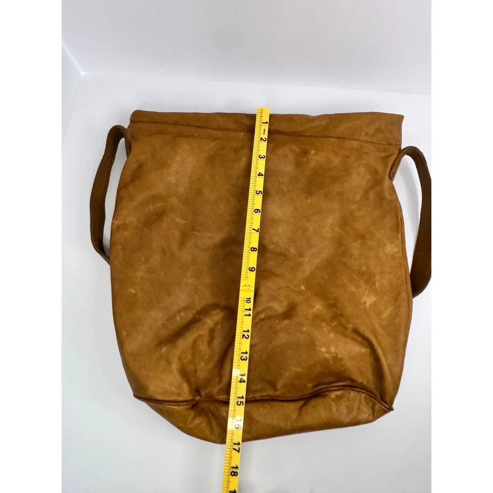 IKKS Brown Leather Hobo Shoulder Bag Large Slouchy Tote Cognac‎ Distressed Y2K